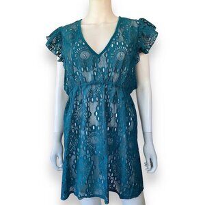 MIKEN SWIM Women's Dress Mini Lace Green Short Sleeve Size XL